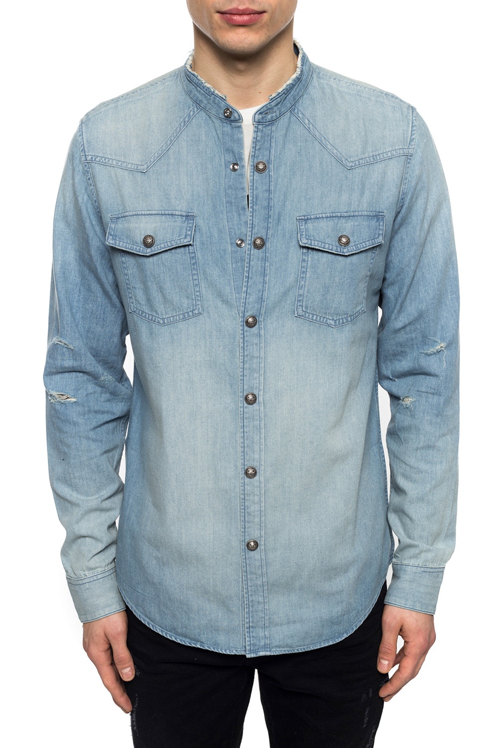 Stand collar 2024 denim shirt